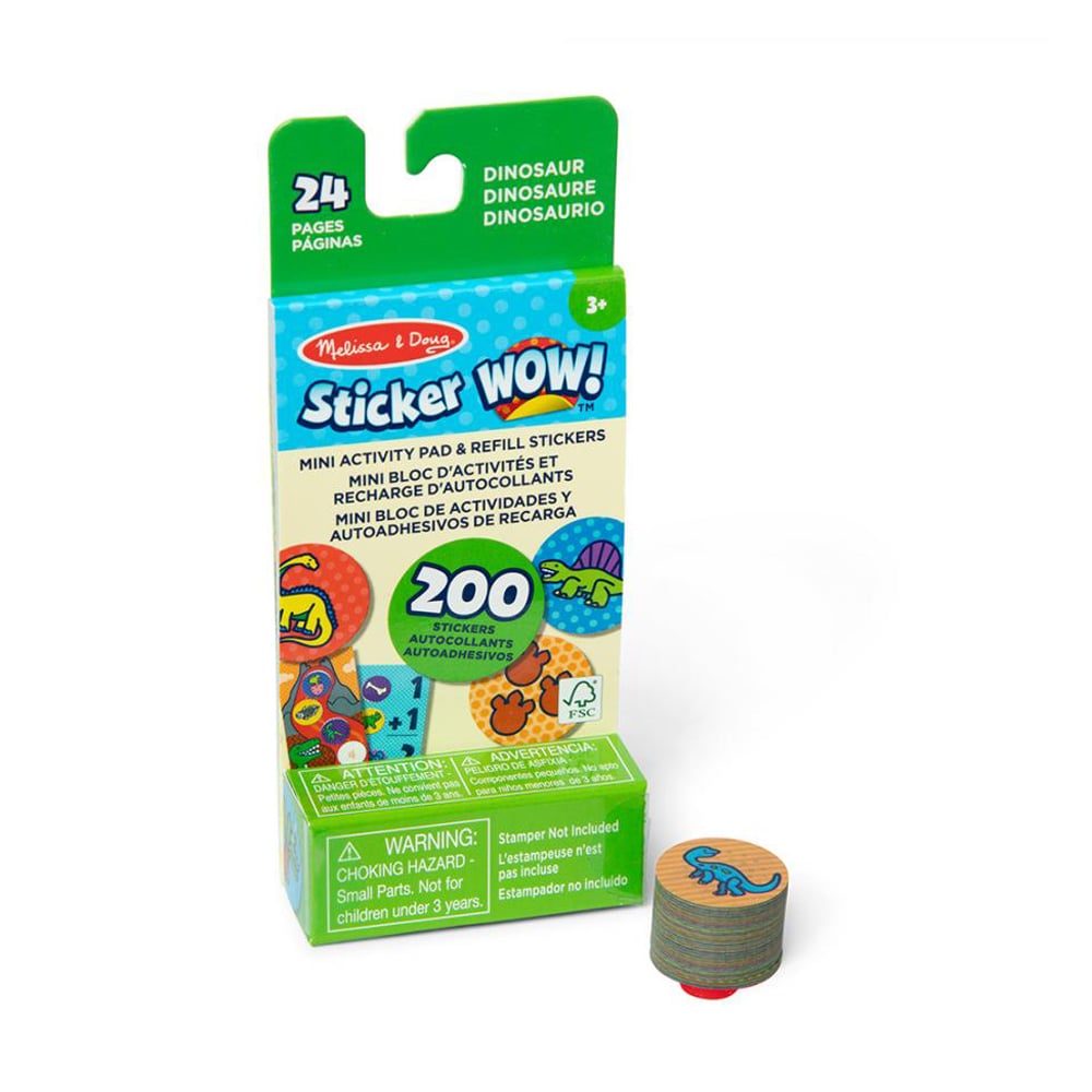 Набір для творчості Melissa &amp; Doug Sticker WOW Динозаври, від 3 років (міні блокнот, 24 ст + запасні наліпки для штампу, 200 шт) (SM93208/6075136)
